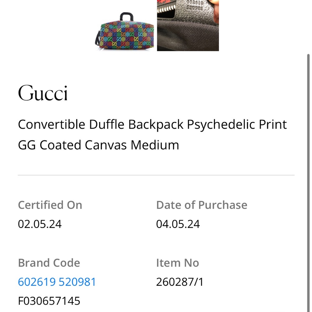 Convertible Duffle Backpack Psychedelic Print GG Coated Canvas Medium - Picture 6 of 6